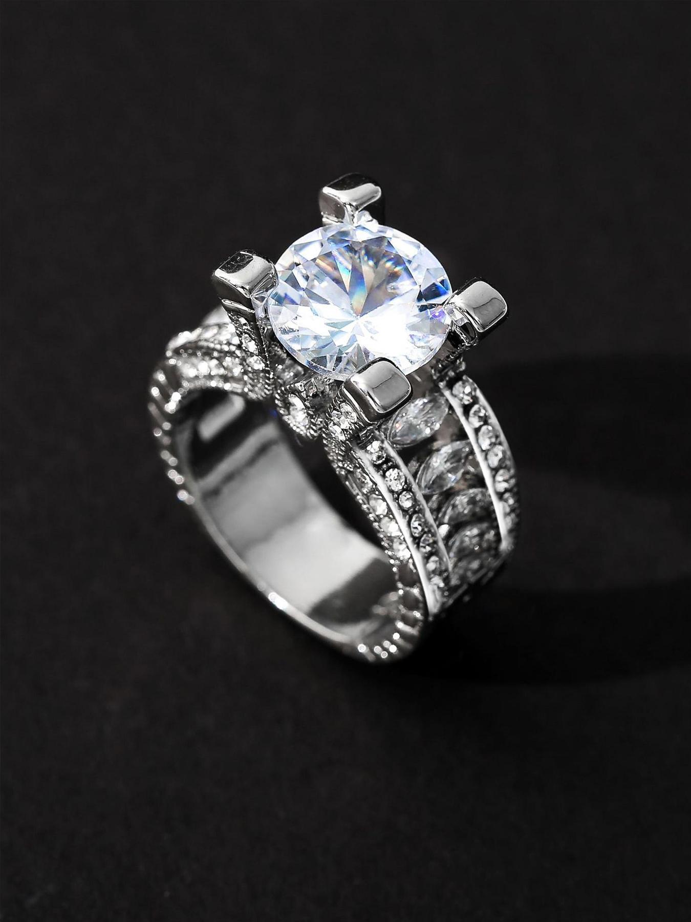 Artificial Sparkling Zircon Inlay Decorated Elegant Exaggerated Ring Jewelry for Women for Party, Daily Clothing Decor, Trendy All-match & Exquisite Jewelry for Birthday Gift Elegant Glittering Ring Artificial Gemstone Ring