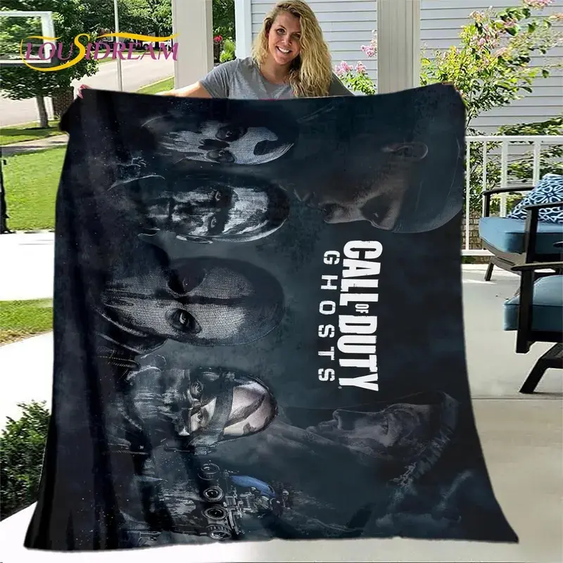 Call of Duty Ghosts Dark Smoky Tactical Portrait Flannel Throw Blanket COD Military Shooter Game Warm Blanket Gift Gamer Fans Collectors All Ages, Cod Ghosts, Full Print, Military Look