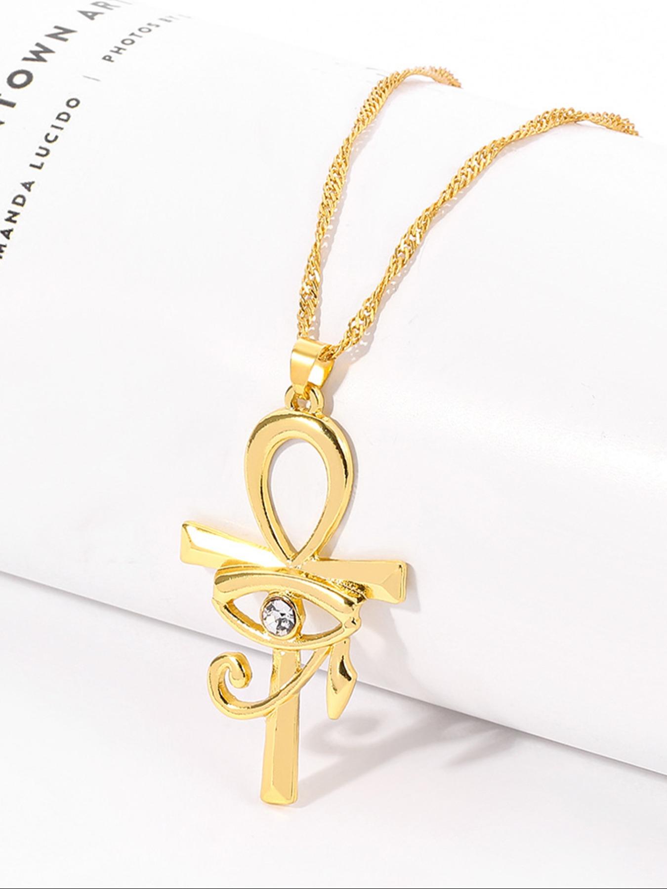 Rhinestone Decorated Cross Pendant Necklace for Women & Men, Eye Design Anniversary Necklace for Daily Wear, Trendy All-match Jewelry for Birthday Gift, Coptic Cross Necklace