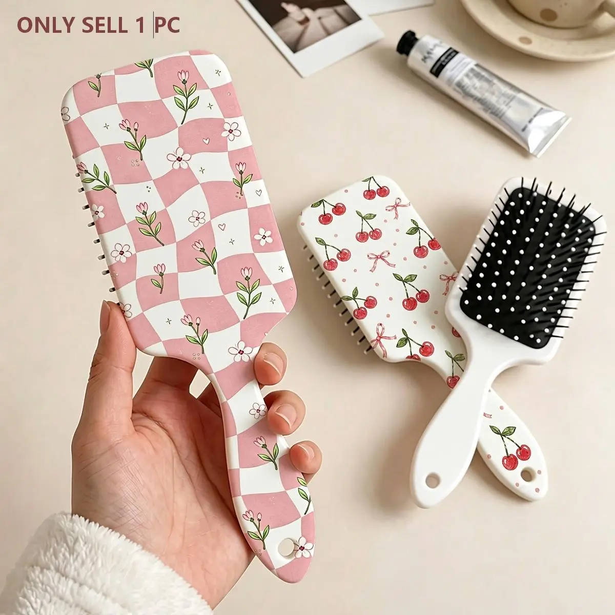 Grid Small Flower Cherry Bow Heart Pattern Massage Comb, Anti-Static Smooth Hair Care, Home Use, Gift for Loved Ones