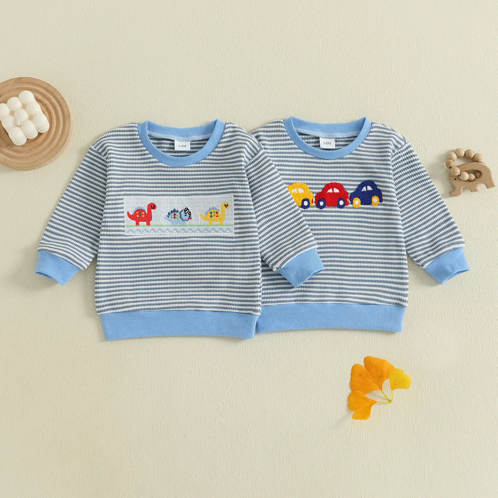 Infant Boy Pullover Crewneck Sweatshirt Toddler Boy Car Dinosaur Top Baby Boy Blue Sweater Shirt Kids Fall Clothes