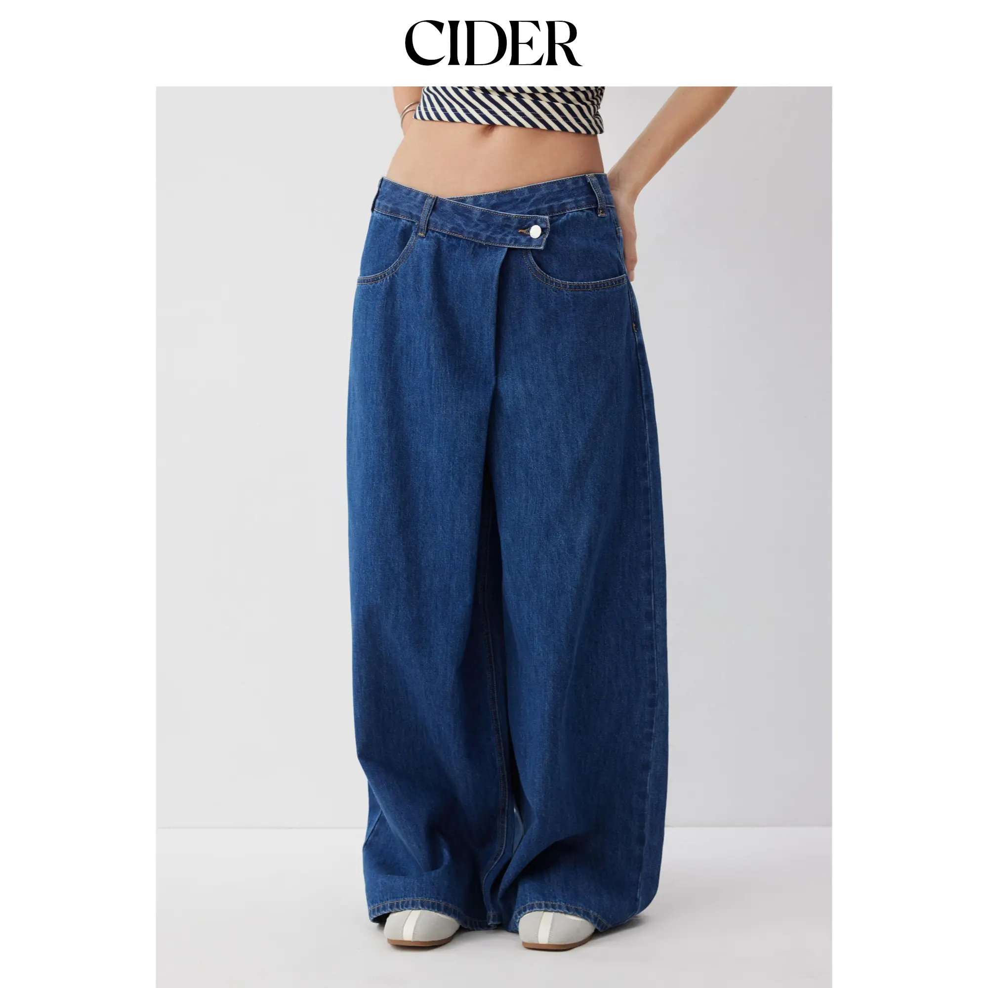 Cider Stretch Denim Low Rise Wide Leg Trousers