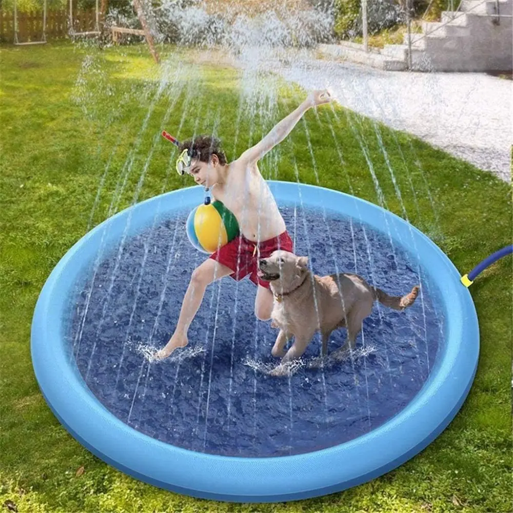 Inflatable Dog Water Play Mat, Automatic Surrounding Water Design, Durable Anti-Puncture Pet Cooling Pool, Suitable for Yard Lawn