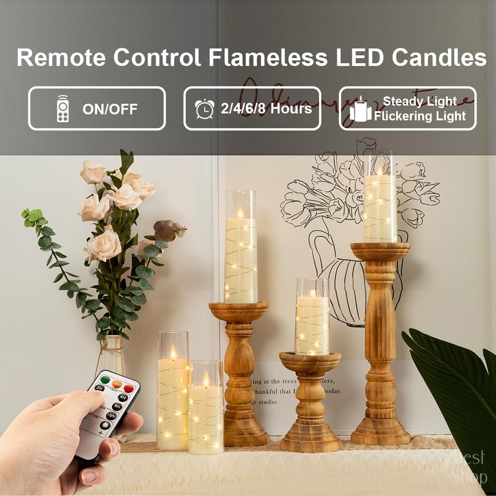 5pcs Flameless LED Candles with Embedded Star String, Battery Operated Acrylic Pillar Candles with Timer and Remote, Flickering Candles for Romantic Ambiance and Home Decoration Mood Decorative,Valentine's Day, Mother's Day