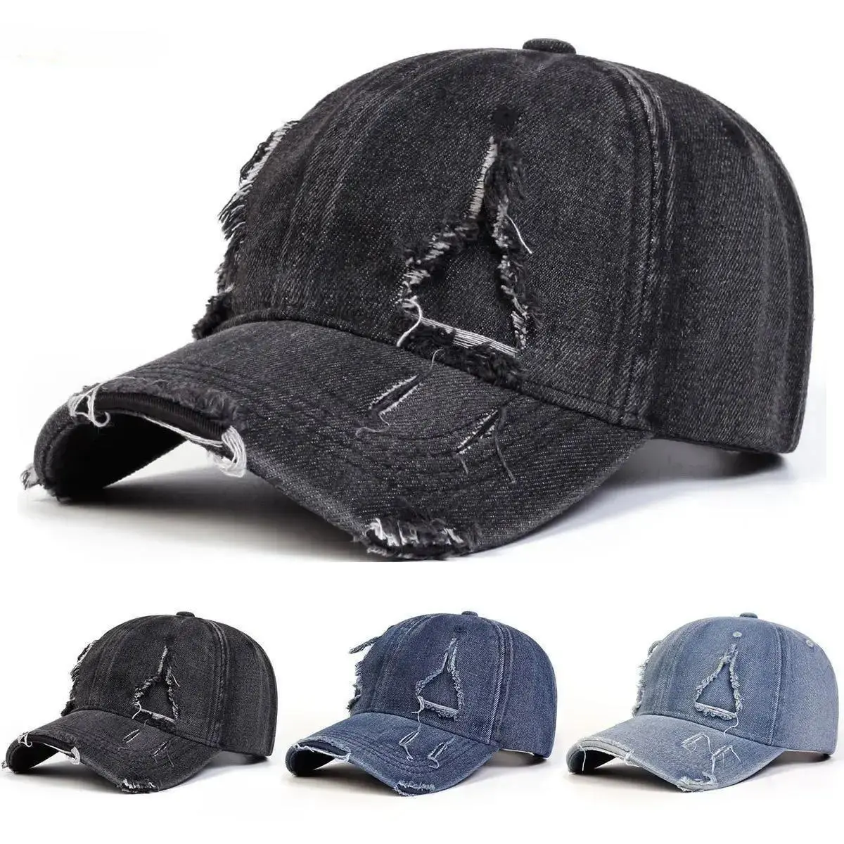 Unisex Vintage Denim Baseball Cap - Solid, Adjustable Adult Hat (56-60cm) with Ventilating Eyelets, No-Logo Design for All Seasons, Ideal for Outdoor Wear, Beach, Travel, Fashion Apparel