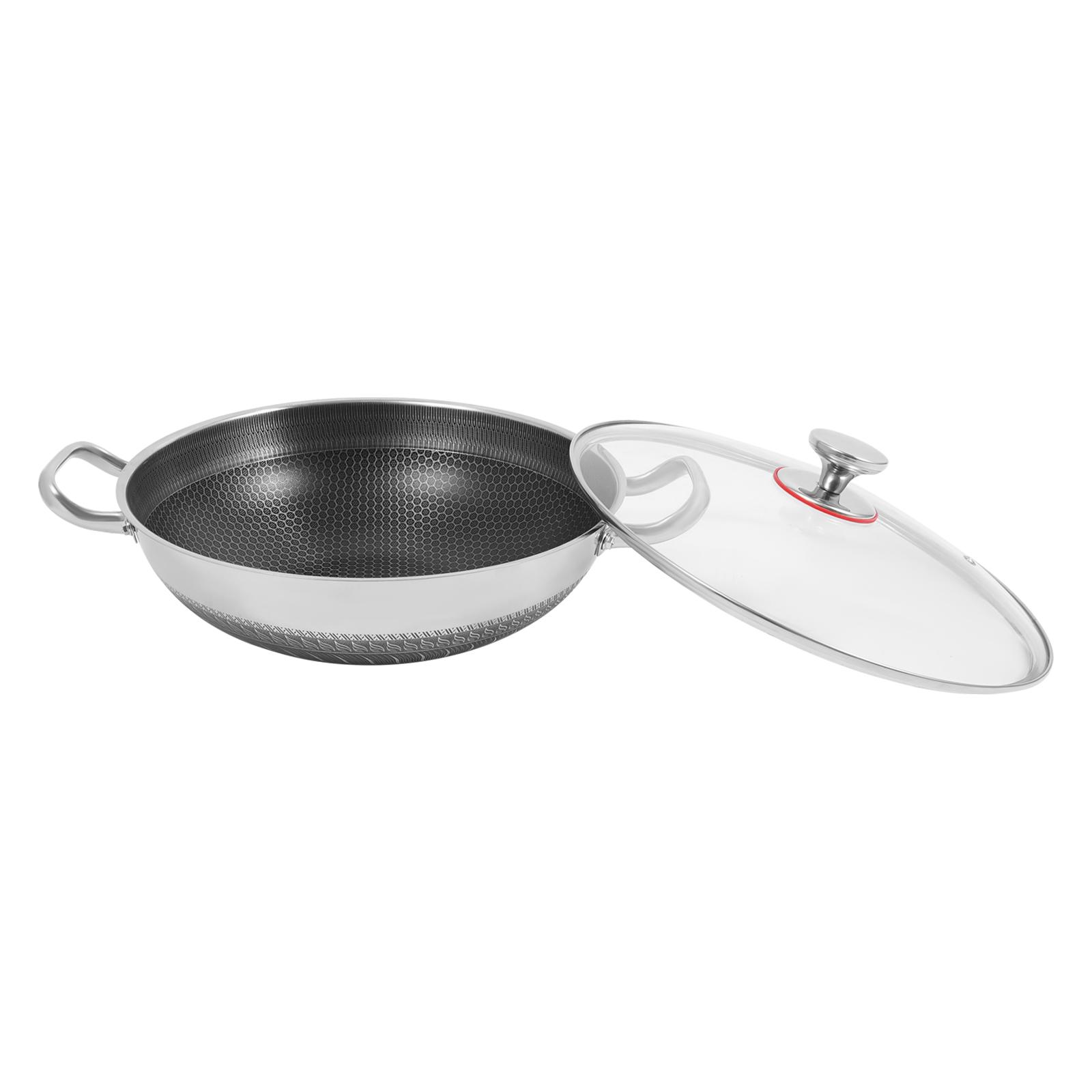 Modern Silver Stainless Steel Frying Pot 33.5cm With Glass Lid 3-4 People For Home Kitchen All Stoves