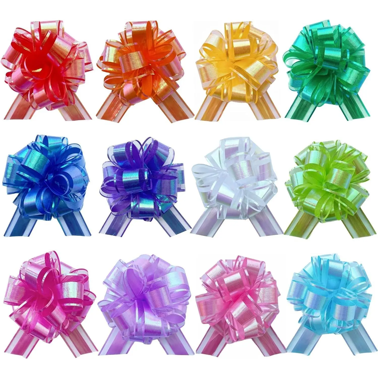 12PCS Rainbow Color Pull Bows for Gift Wrapping, 6 Inches Large Gift Bow, Colorful Laser Ribbon Decoration for Flower Bouquets and Basket, Aurora Bows for Birthday Presents, Anniversary, Wedding