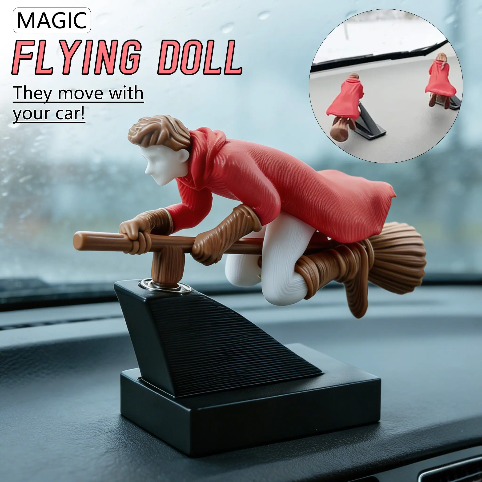 Witch and Witchcraft Broom Car Decoration, Car Interior Accessory, Fun Drift Turn Decor, Fantasy Car Gift, Interior Dashboard Drift Ornament for Car Enthusiasts