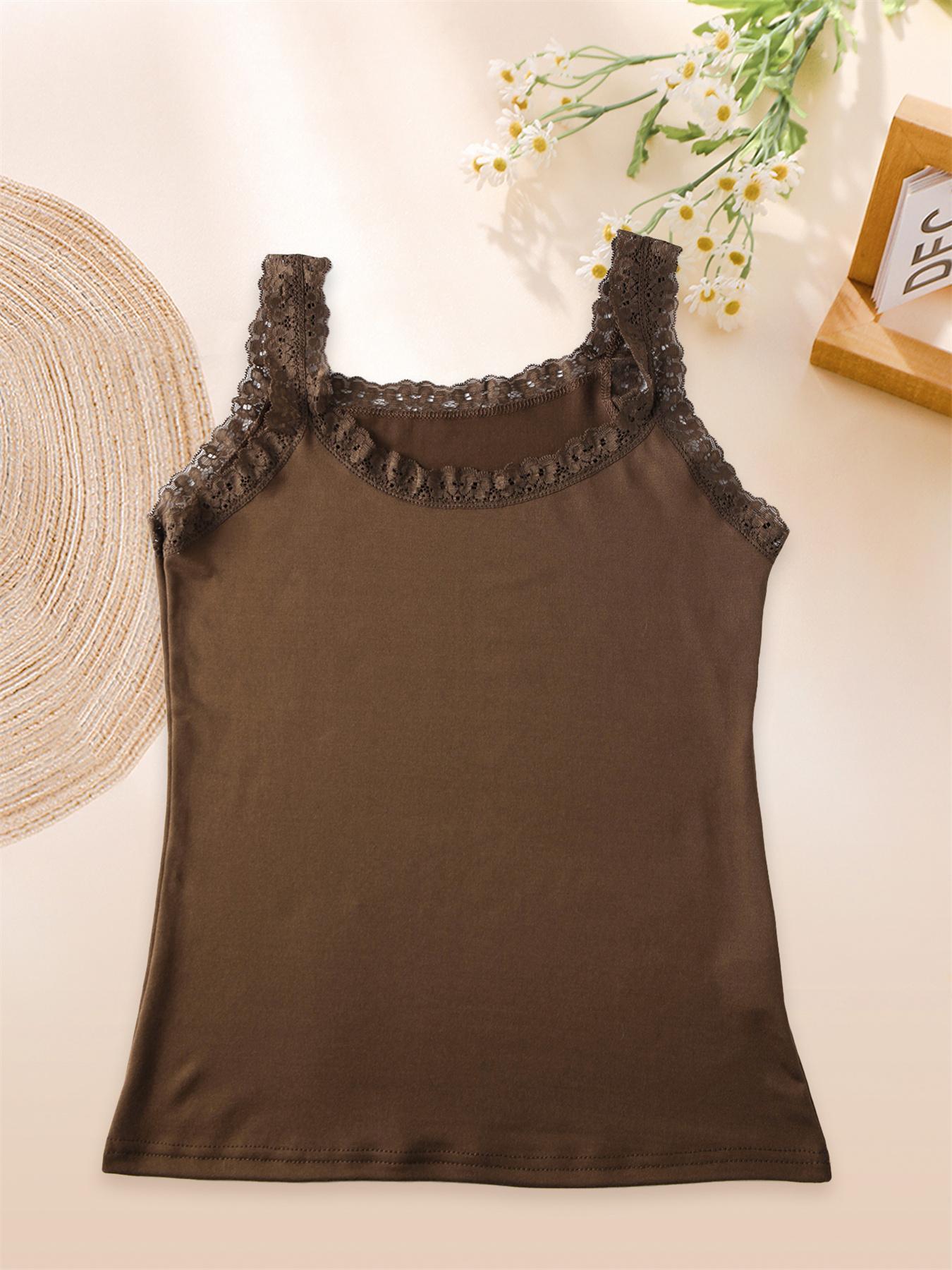 Women's Sexy Plain Tank Top, High Elasticity Lace Shoulder Strap, Comfortable Daily Wear, Slim Fit, All Seasons