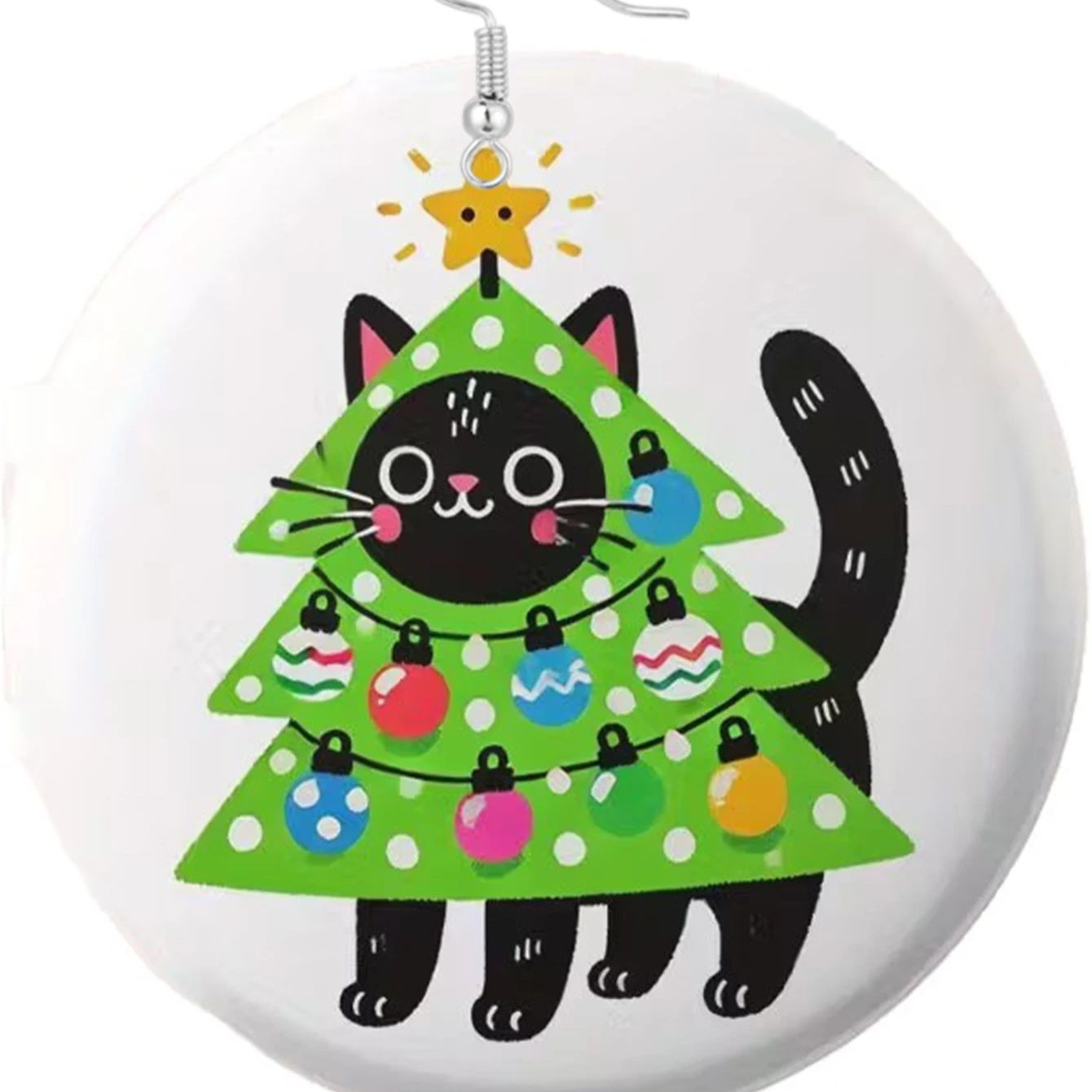 Black Cat Fun and Cute Christmas Earrings - Personalized Acrylic Earrings, Christmas Tree, Black Cat, Gingerbread Man Design Pen