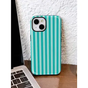 1pc Minimalist Artistic Colorful Striped Pattern Glossy 2-In-1 Phile Shell Full Coverage Hard Phone Case Suitable For Samsung/ 11/12/13/14/15/16/17 Pro Max