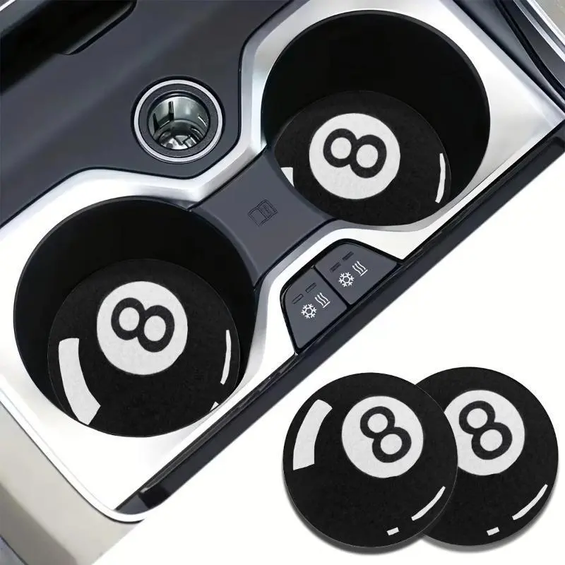 Magic 8-Ball Absorbent Car Coaster Set (2-Pack), Gothic Print Billiards Aesthetic Cup Holder Organizer Mats, Universal Fit for SUV/Truck, Car Interior Ornaments, Summer Gift for Billiard Fans