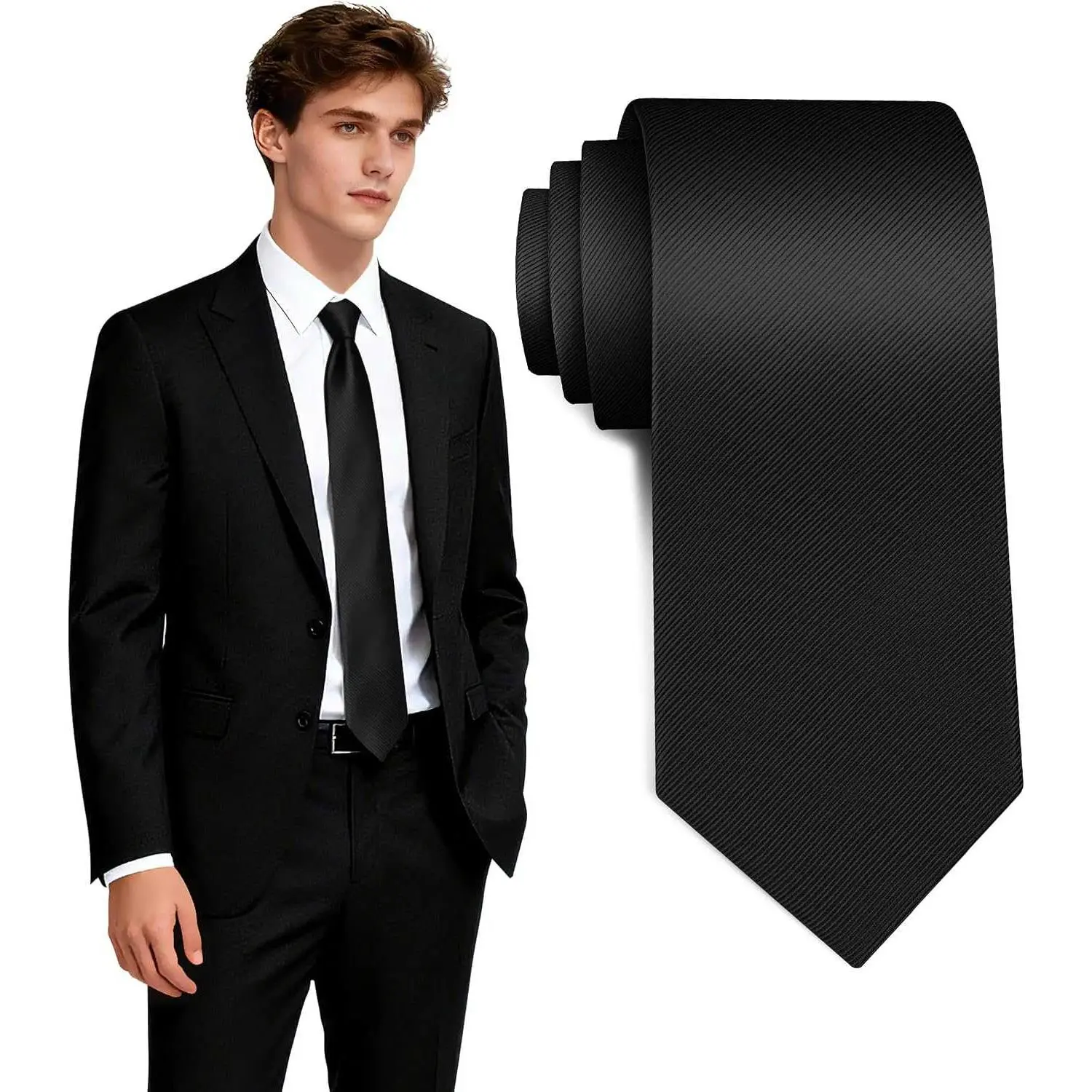 Fineknot Black Ties for Men, Formal Neckties for Men, Solid Color Mens Ties for Business, Wedding, Party, Mens Neck Tie DL260808C01