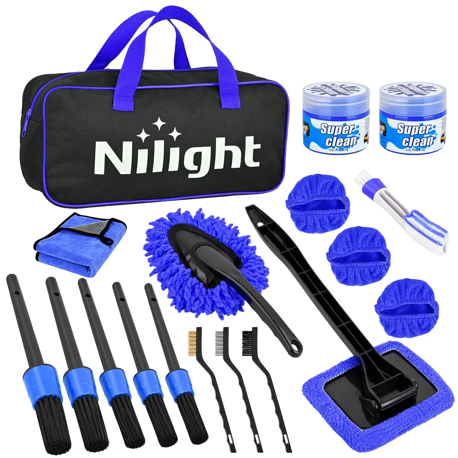 Nilight 15/27/37/52PCS Car Detailing Kit Auto Cleaning Tools Wash Set with Storage Carry Bag Beginners Easy to Use for Interior Exterior Car Care Clean Windshield Dashboard Seat Air Vents Wheels Tires, Blue,Green,Red,Yellow, Car Detailing Products