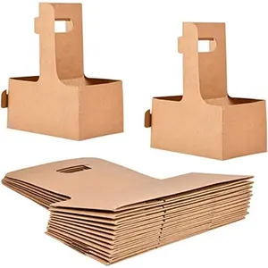 20Pack 2 Cup Disposable Kraft Paperboard Drink Carrier with Handle 12-30 OZ To Go Coffee Cup Holder for Drinks Takeout Cafe Restaurant Food Service Delivery