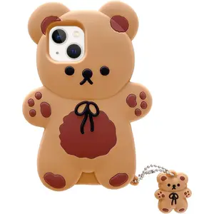 Yatchen Bear Case Compatible with iPhone 17,Kawaii Phone Cases Cute 3D Cartoon Teddy Bear with Keychain Women Girls Soft Silicone Shockproof Cover for iPhone 17
