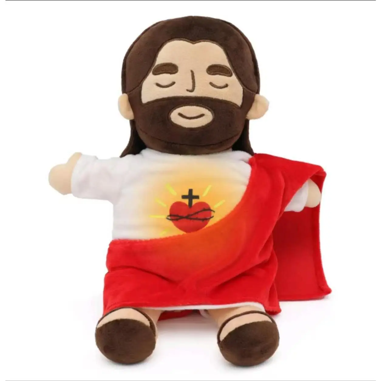 Christianity Simulated Breathing Plush Doll - Cotton Copper Single Unit, Light & Sound Soothing Stuffed Toy, Jesus Mini Figures/Small Jesus Figurines, Religious Gift for Kids Bedtime Prayer Companion, Prayer Bedtime Companion