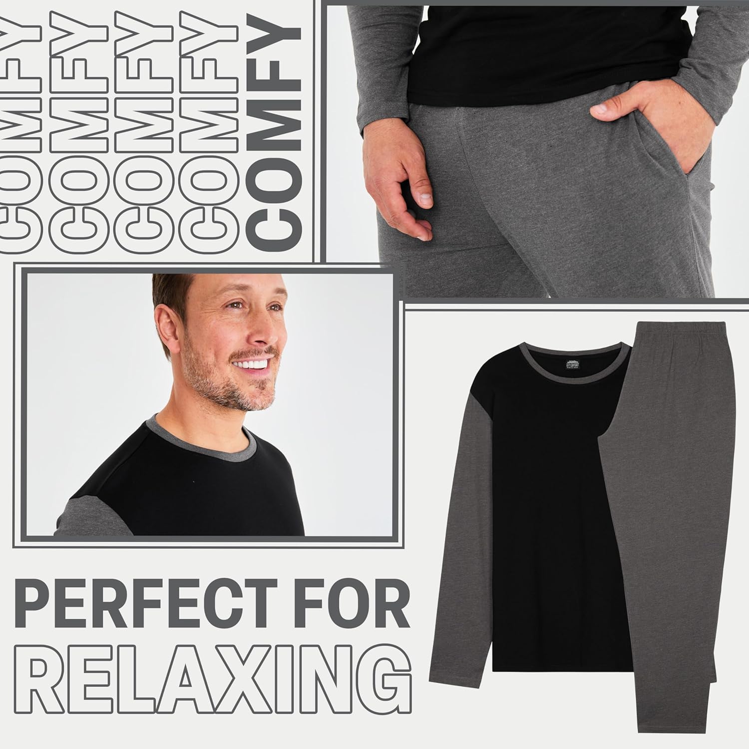 Mens Pajama Set, Soft Long Sleeve Loungewear for Men & Teens