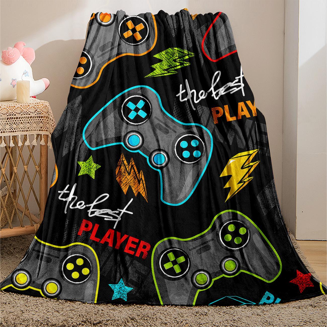 Gamepad Pattern Flannel with Storage Bag, 1 Count Soft Throw Blanket for Sofa, Bed, Couch, Warm & Comfortable Blanket for Home, Travel, Camping, Office, Flannel Throw Blankets