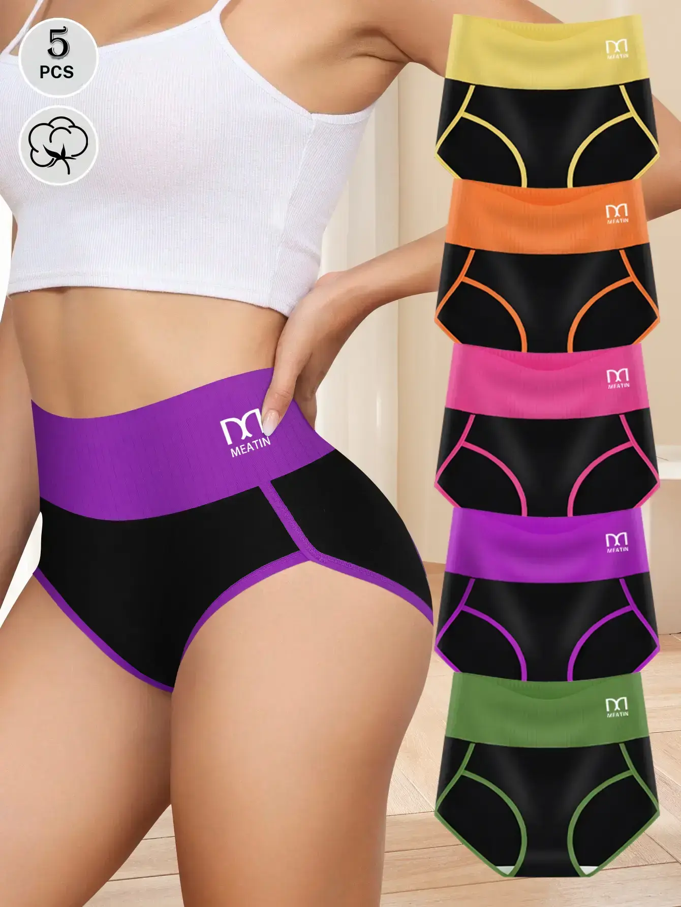 QUASTI Women's 5-Piece High Waist Seamless Underwear for Women - Waist Control, Hip Lifting, Smooth Lines Spandex-Elastane Panty, Rose & Multicolor, S-XXL, Nylon Soft Stretch for Daily Wear, Activewear, Sportswear