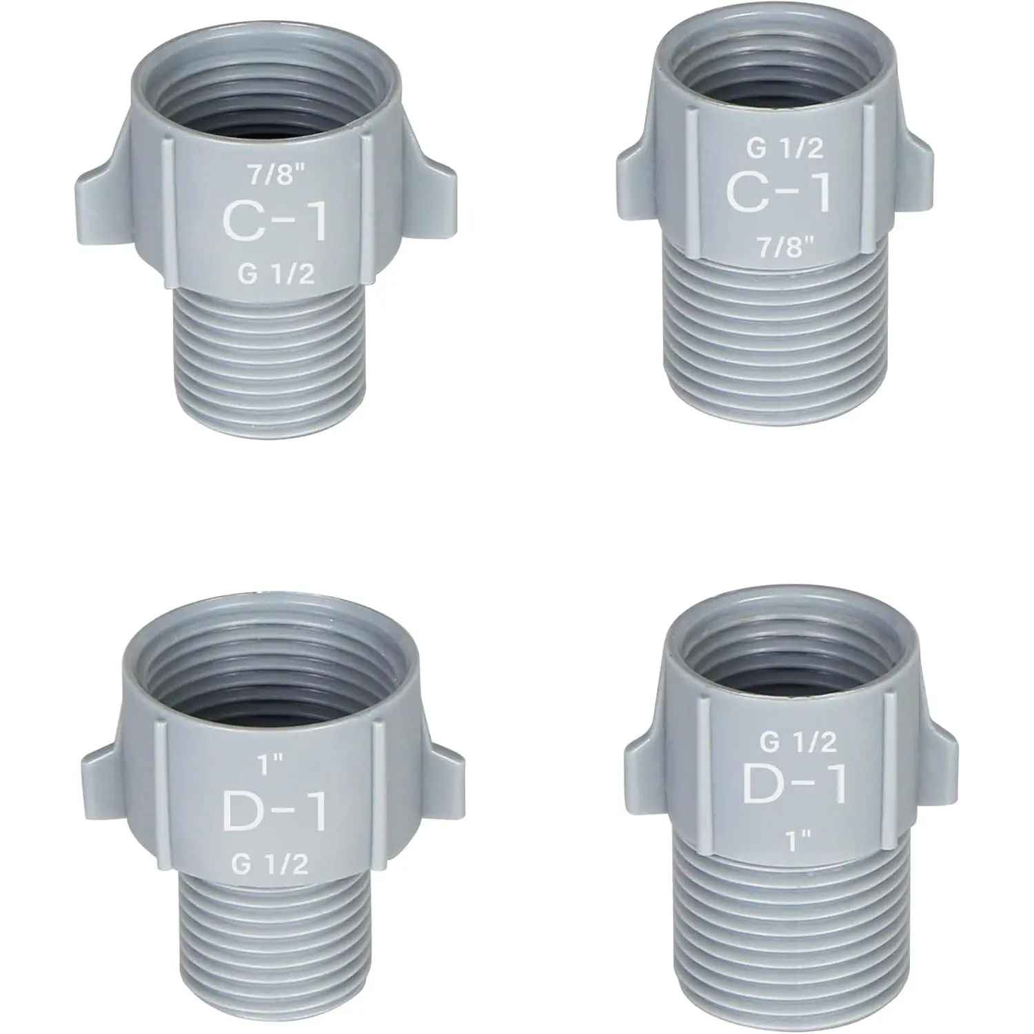 1/2" to 1" & 7/8" Water Pipe Adapter Kit - 4-Pack Conversion Connectors for G1/2 BSPP, NPT, SAE Threads, Male/Female POM Plastic Hose Fittings, Industrial & Faucet Plumbing