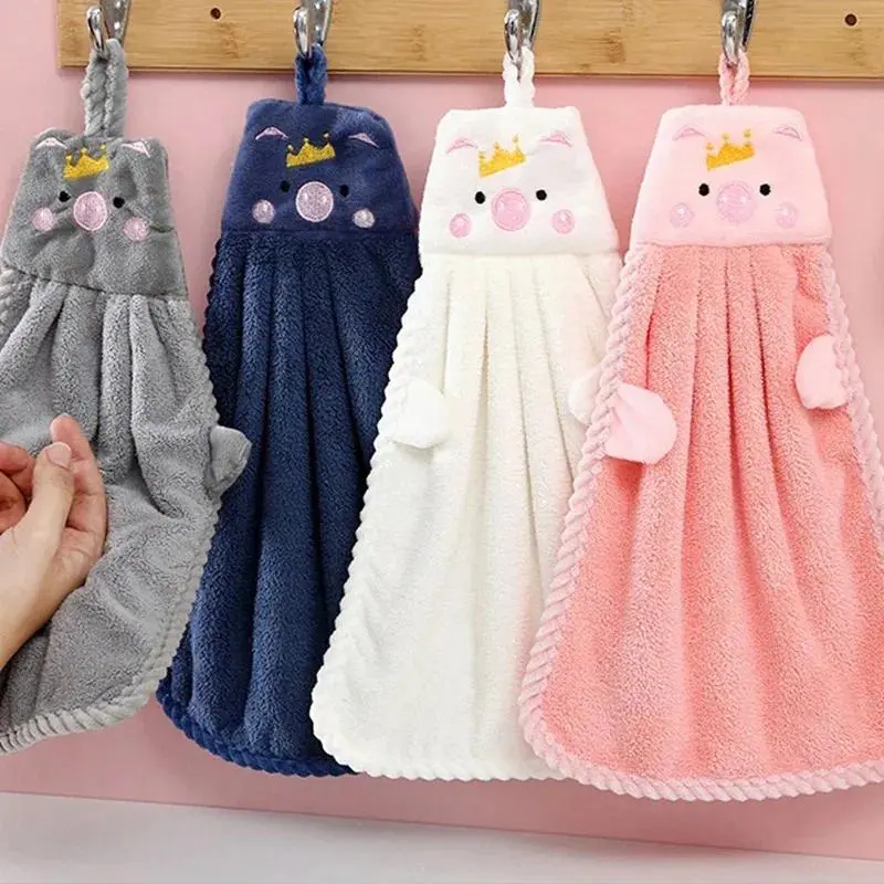 Coral Velvet Hand Towel - 28x38cm 1 Size, Hangable, Absorbent, Quick-Dry, Breathable Cute Cartoon Towel for Kids (Home, Bathroom, Kitchen Supplies, Cloth), One Size