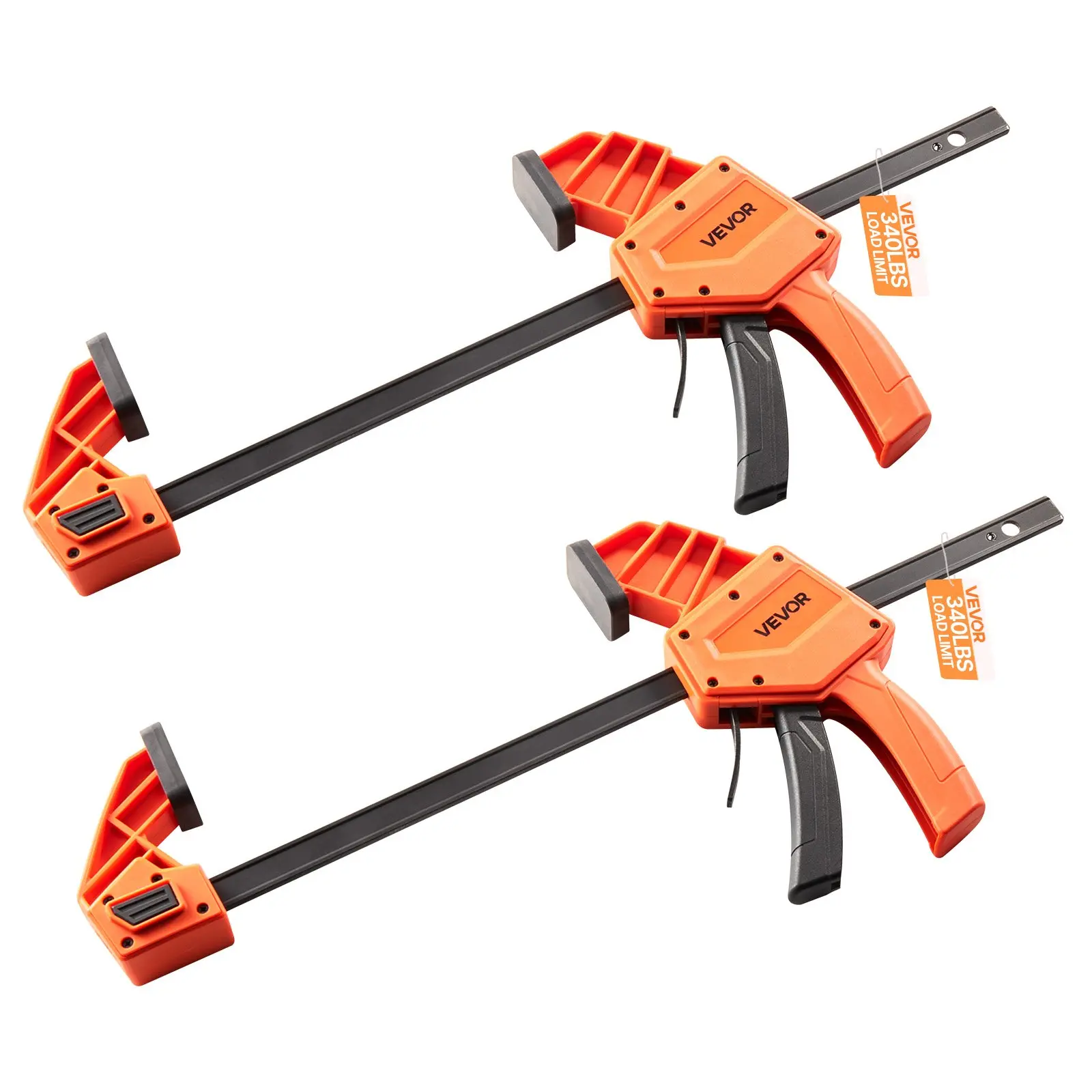VEVOR Bar Clamps for Woodworking, 2-Pack 12 inch One-Handed Clamp/Spreader, Quick-Grip F-Clamp with 340 lbs Load Limit, Premium Plastic and Carbon Steel, for Woodworking Metal working, Orange + Black