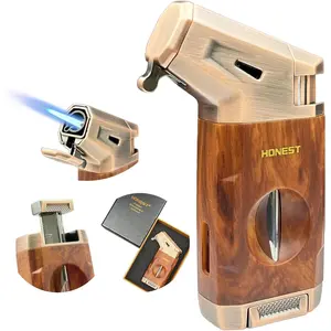 Lighter-in V,Refillable Butane Lighter,Men's Gift, Windproof Jet for Candle,Camping(Butane Gas Not Include)