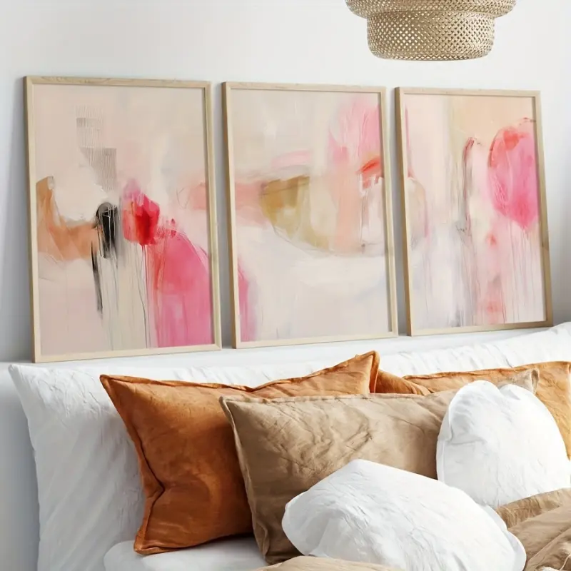 2D Flat, 3pcs Unframed, Minimalist Pink Abstract Art Wall Art, Brush Strokes Painting Prints, Neutral Art Poster, Creative Design Print, Modern Minimalist Poster, Wall Decor, Canvas Art for Living Room, Bedroom, Home Office, Cafe, Bar