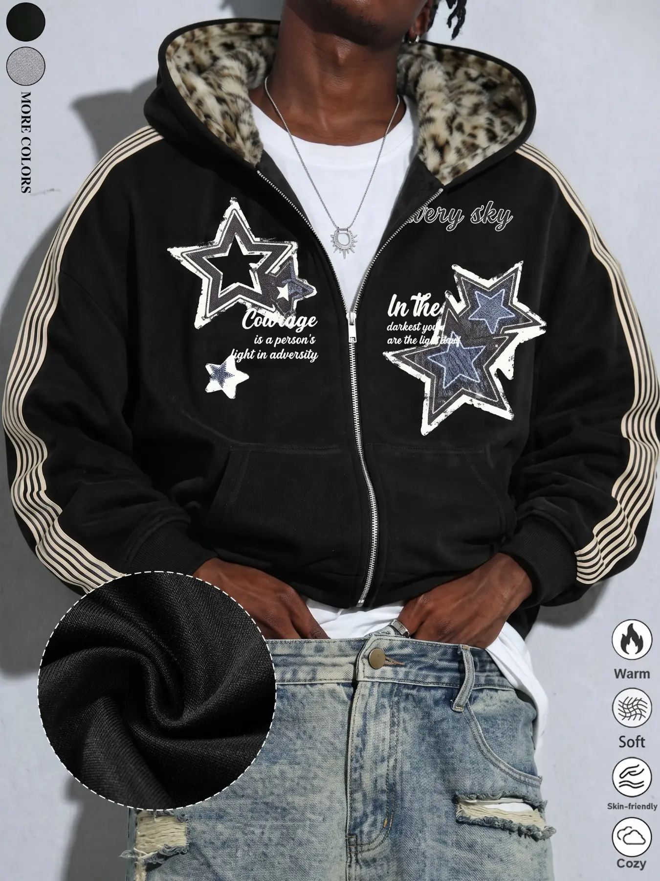 Men's Fall/Winter Casual Hip-Hop/Streetwear Y2K Star & Letter Print Jacket – Suitable for Work, Outdoors, and City Life; Loose Fit, Trendy, Youthful, Minimalist, Retro, Versatile, High-Quality Feel, Stylish, Distinctive, Sporty.