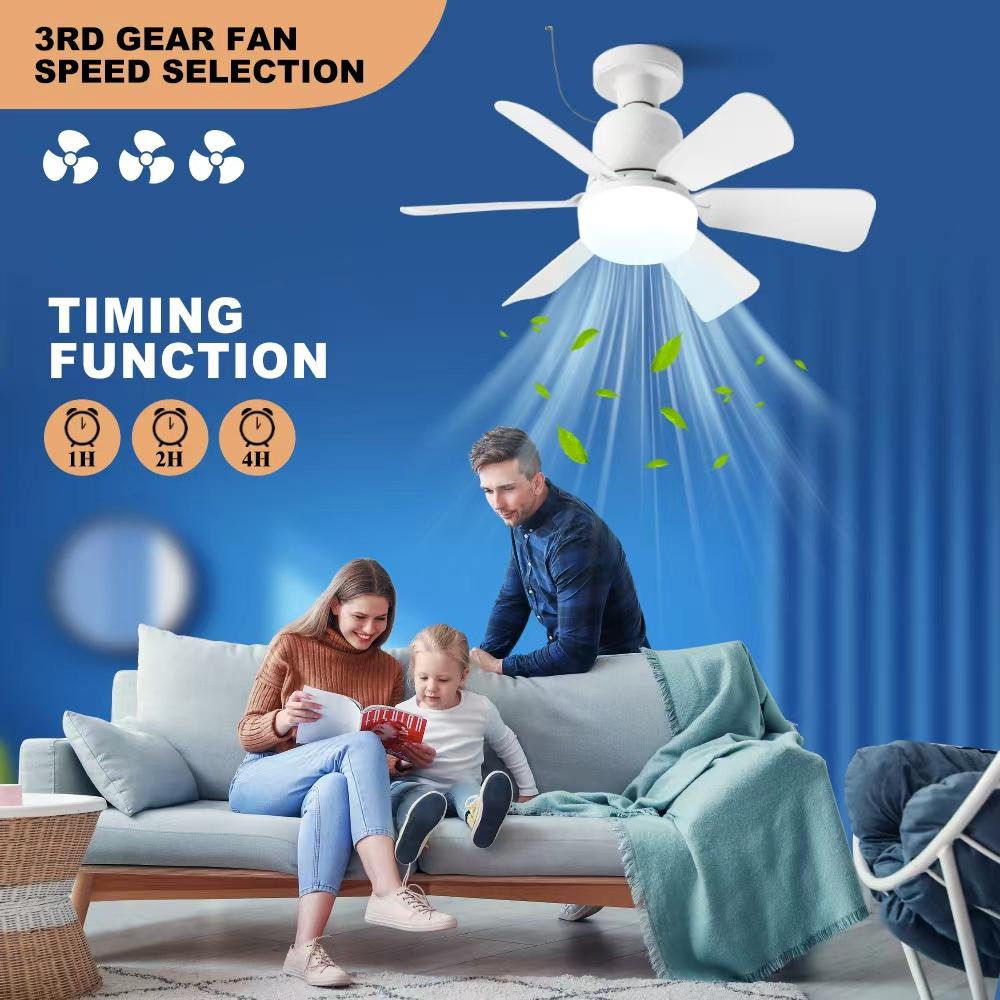 New E27 screw-in lamp holder fan light bulb with plug-in fan blade design, LED fan with three-speed adjustment lymphatic face brush pimple patch