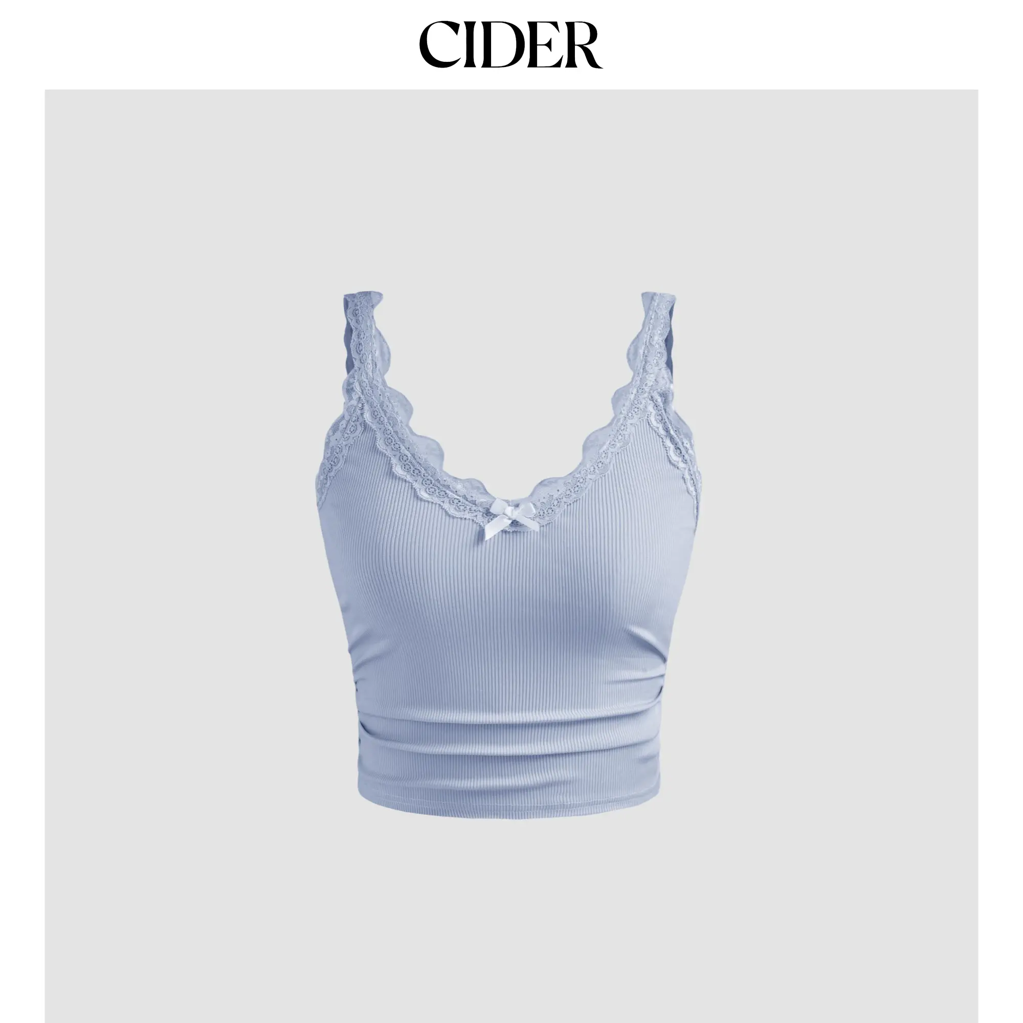 Cider [6 colors, size 0-26] V-neck Bowknot Lace Cami Crop Top