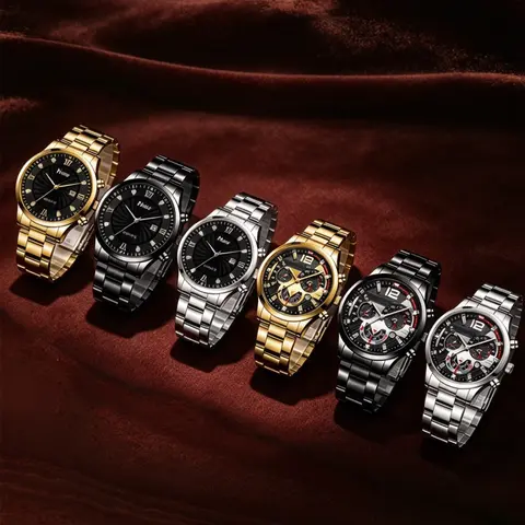 6pcs Men's, Stylish Timepieces for Everyday Wear, Elegant Accessories for Men, Casual Wristwatch Set, Perfect Gift Set for Any Occasion, Quartz Analog Watches, Analog Wristwatches