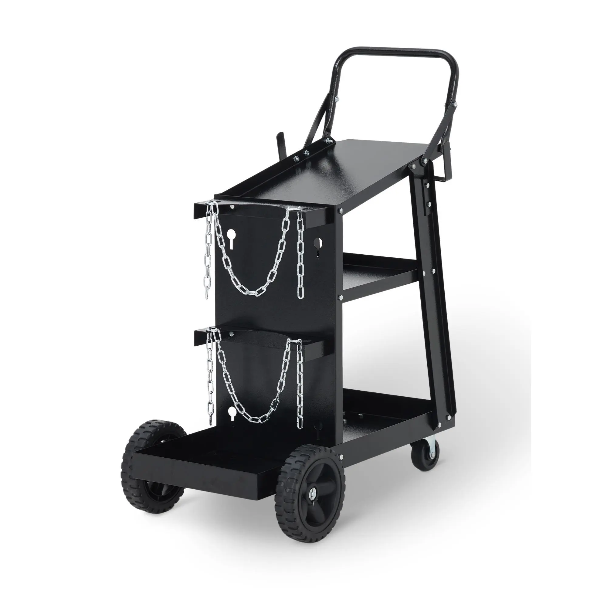Heavy Duty 3-Tier Welding Cart, Steel MIG/TIG/Plasma Cutter Stand with Gas Cylinder Holder. 270 lbs Capacity, 360° Wheels, Tool Hooks. For Garage, Workshop, Fabrication. Safe & Mobile Welding Storage Solution