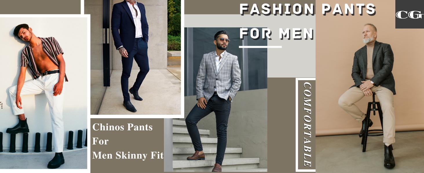PASLTER Mens Chinos Slim Fit Pants Flat Front Stretch Skinny Tapered Dress Pants Comfort Casual Solid Trousers Menswear Shirts