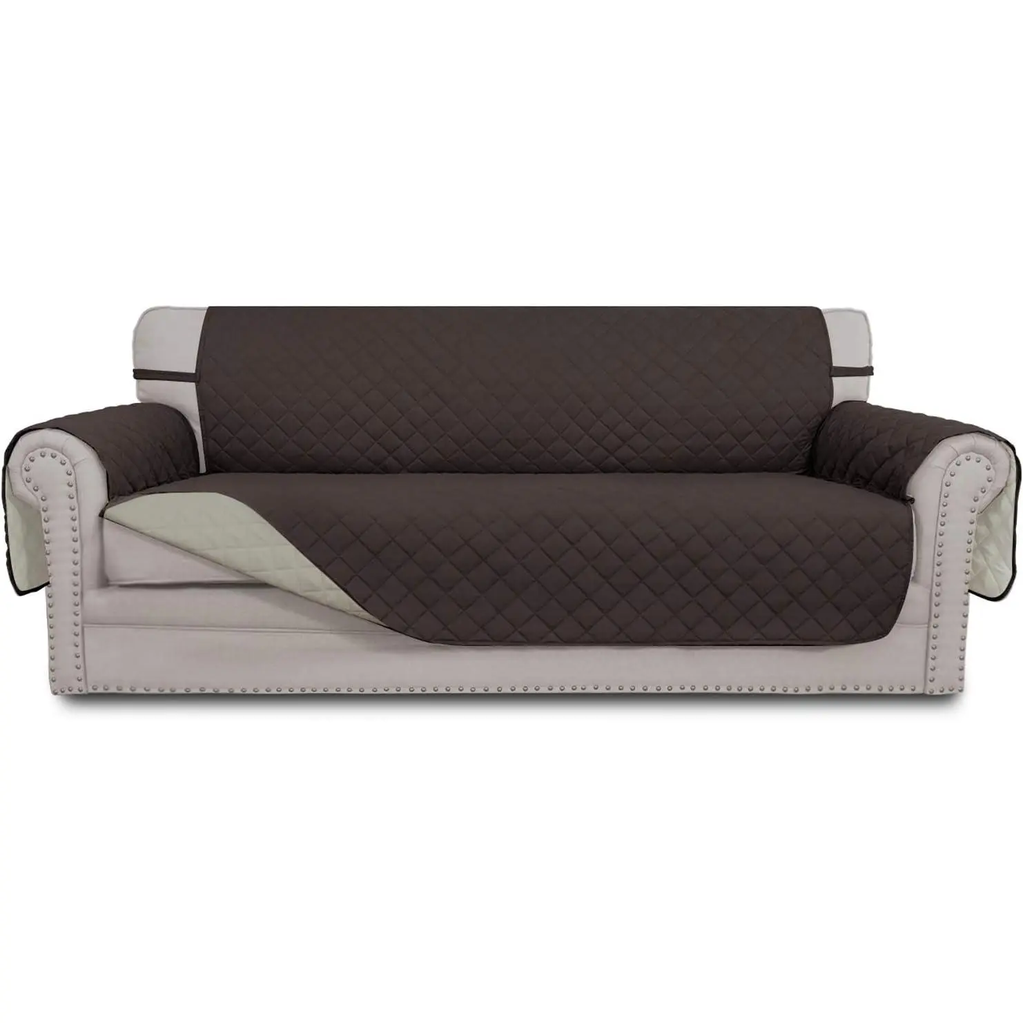 Reversible Couch Cover Soft Mat Sofa Size, Chocolate/Beige | Stain and Tear Resistant Suitable for 3 Cushion Couch Washable Water Resistant Non-slip Furniture Protector Cover for dogs