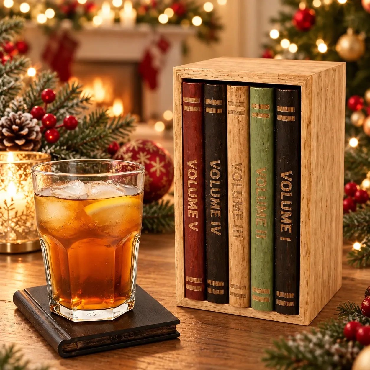 5Pcs Book-Shaped Wooden Coasters for Drinks with Holder, Vintage Acacia Wood Coaster Set, Tableware, Cute Aesthetic Coffee Table Decor, Rustic Farmhouse Home Accessories, Christmas Gift for Book Lovers, Housewarming Gift, Black Friday Gift Ideas