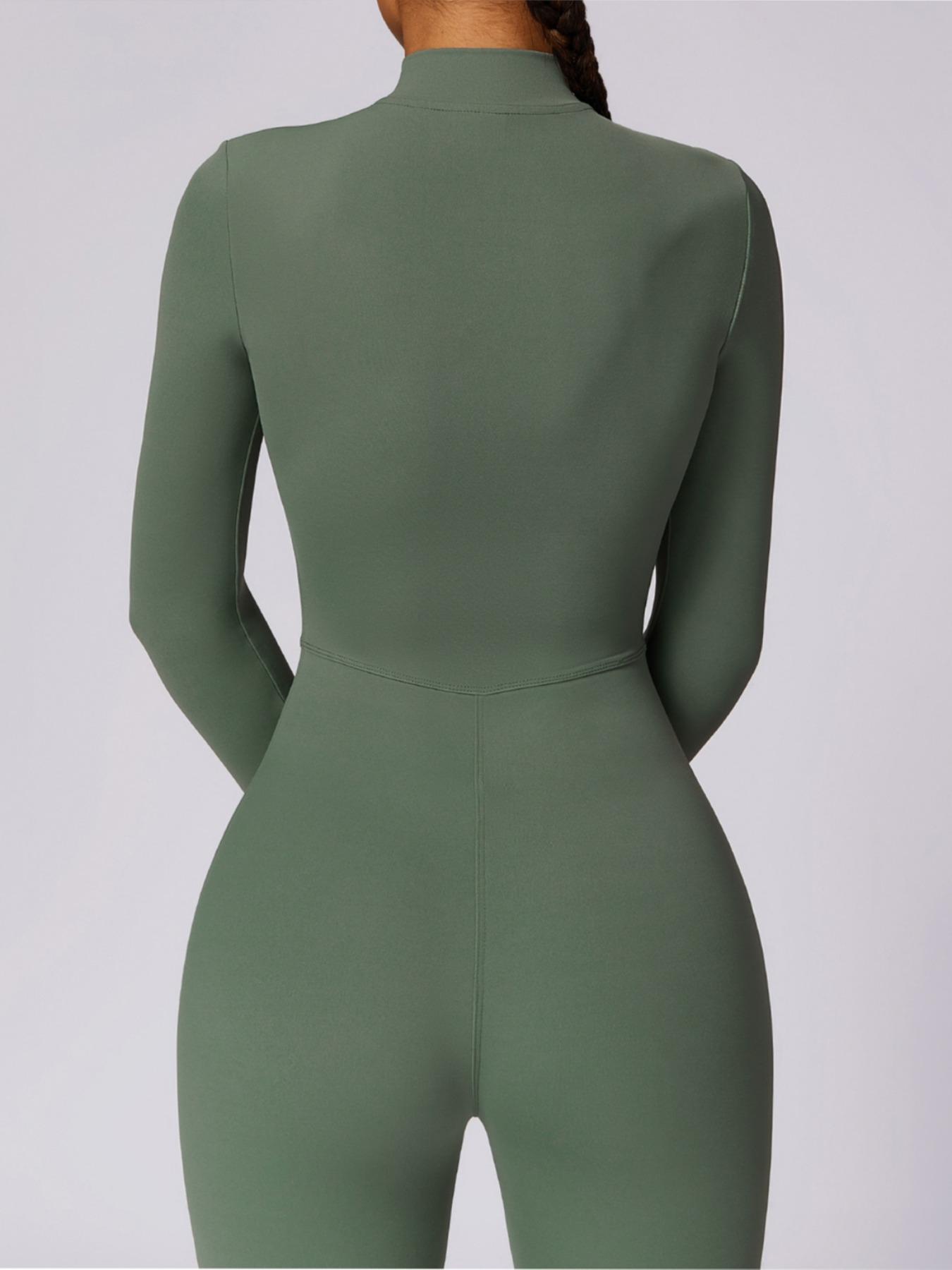 Women's Solid Zip Up Long Sleeve Sports Jumpsuit, Casual Sporty Comfy Jumpsuit for Yoga Gym Workout, Ladies Sportswear for All Seasons, All Season Activewear