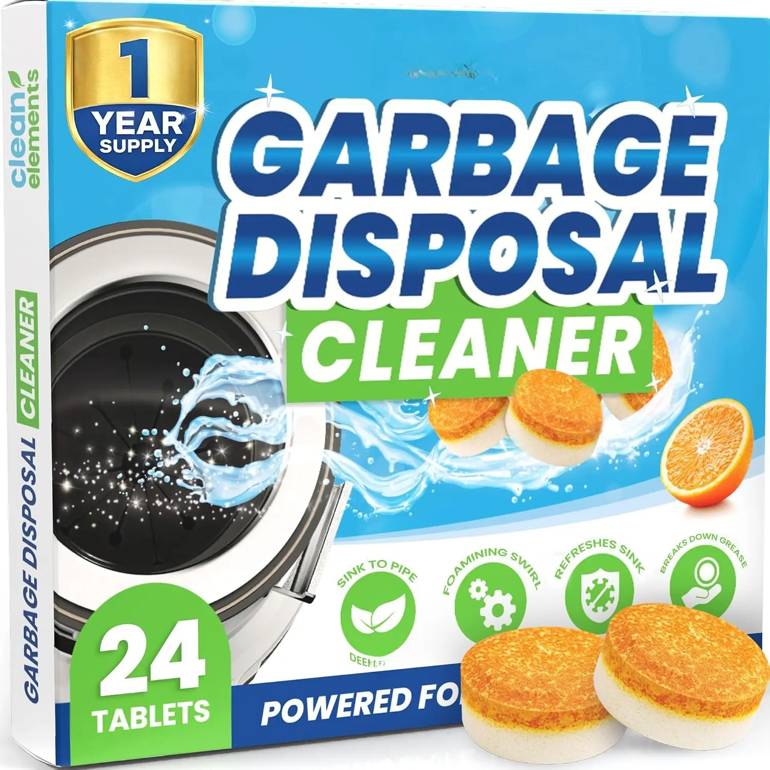 Garbage Disposal er & Deodorizer Tablets, XL Foaming Citrus, 24 Ct | For sink drain disposer & garburator ing. Fights  and odors with an  formula, septic safe - 1 Year