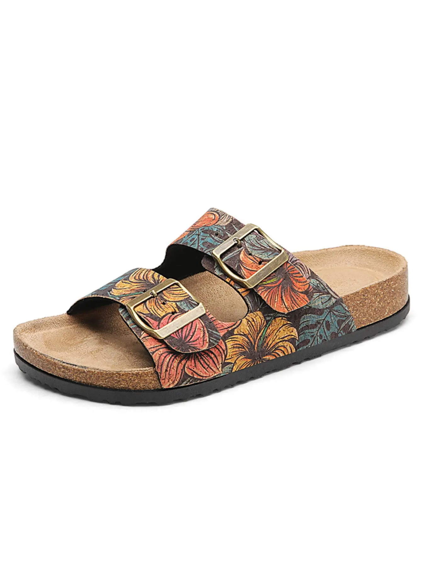 Vintage Tropical Floral Slippers, Adjustable Buckles, Comfortable Eva Sole, Perfect for Outdoor Activities, Retro Style Footwear