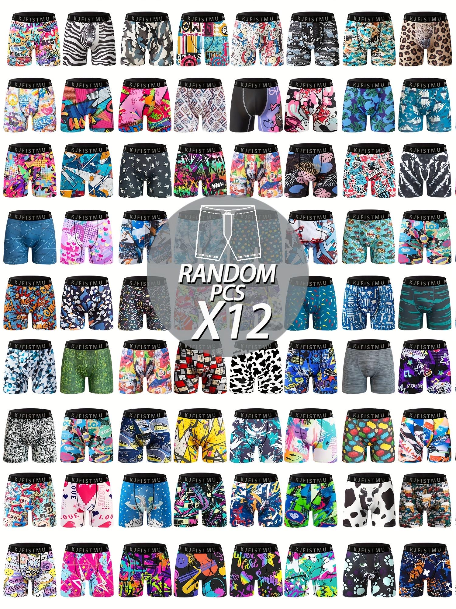 KJFISTMU12 Men's Boxer Briefs - Stretch Polyester Fabric, Random Color, Spring Summer Sports, Easy Wear, Stylish Trendy Design, Machine Washable, Gifts for Guys, Pack of 12