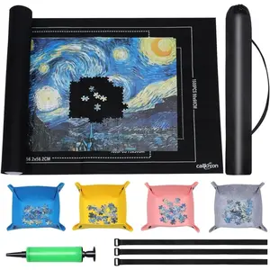 Puzzle Roll Up Mat Set - 1500 Piece Puzzles, Premium Felt Puzzle Saver, 4 Sorting Trays & Inflatable Tube, Durable Puzzle Storage and Organizer