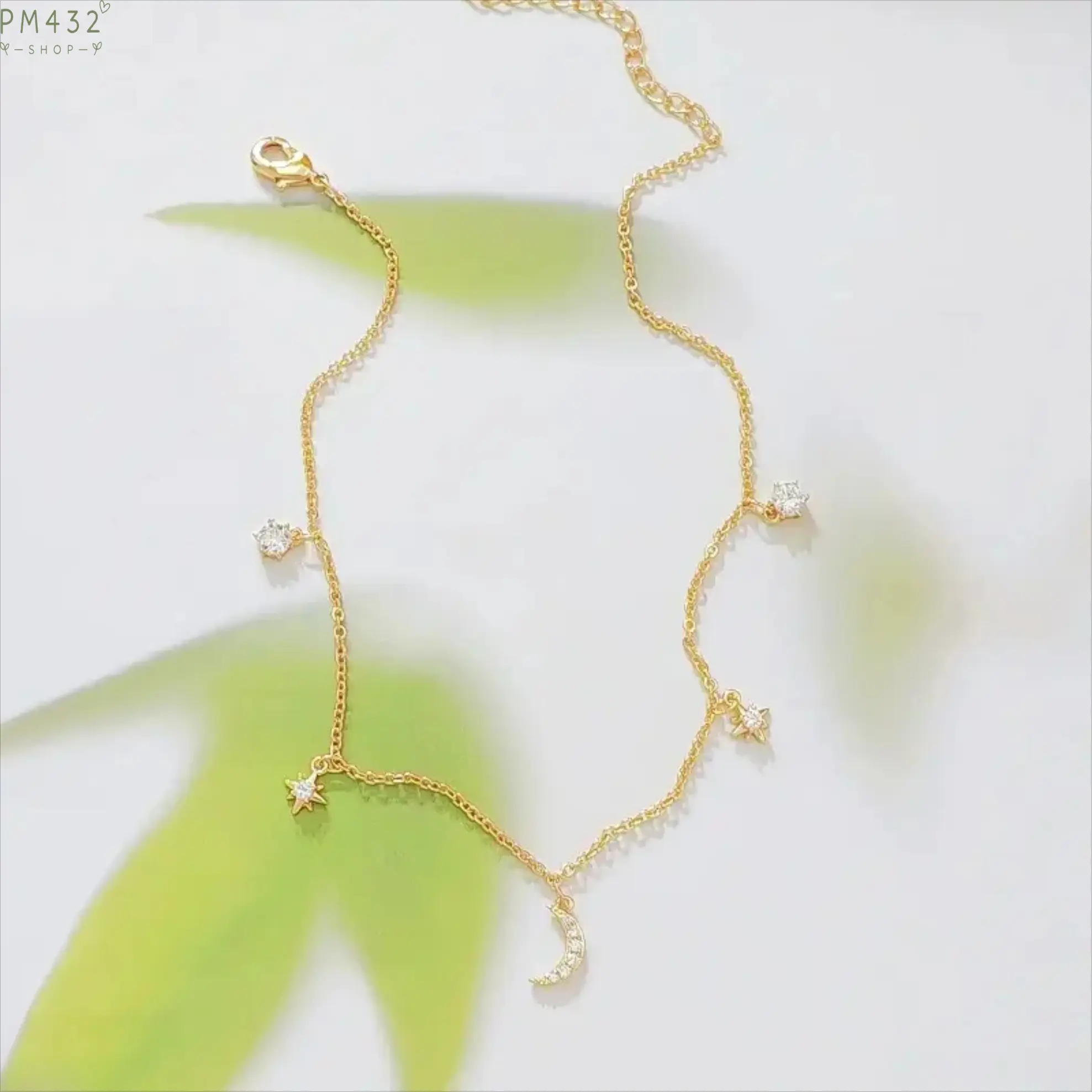 Women's Gold-Rose Gold Plated Sparkling Moon Star CZ Anklet - Dangling Cubic Zirconia Charm Ankle Bracelet with Heart Extension Chain, Dainty Boho Summer Beach Foot Jewelry Gift for Birthday Wear