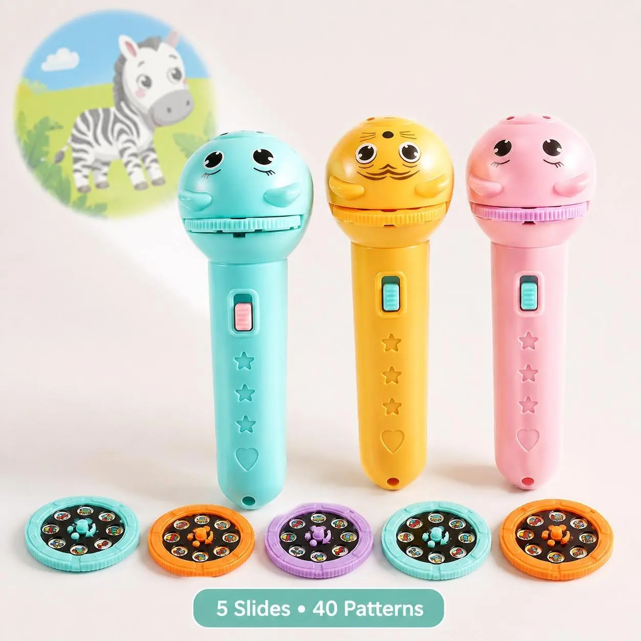 Kids Projection Flashlight Toy, 5 Slides with 40 Images, Bedtime Story Projector & Screen-Free Learning Toy, Portable Educational Gift for Boys and Girls Ages 3+