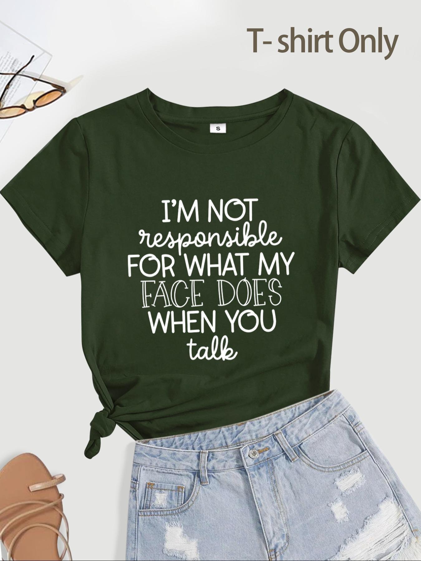 Women's Slogan Print Round Neck Shortsleeve Casual Printed Streetwear T-shirt, Summer Clothes Women, Casual Lady Short Sleeve Crew Neck Fitted Tee for Summer, Comfort Crewneck Tshirt for Outdoor Daily Wear, Knitting Top for Women, Womenswear