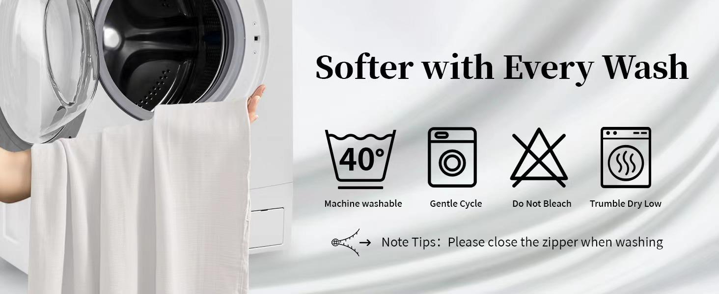 100% Cotton Muslin Duvet Cover Set Queen Size White, Soft Breathable Absorbent Gauze Bedding Duvet Cover, Luxurious Minimalist Natural Wrinkle Textured Comforter Cover 90" x 90"