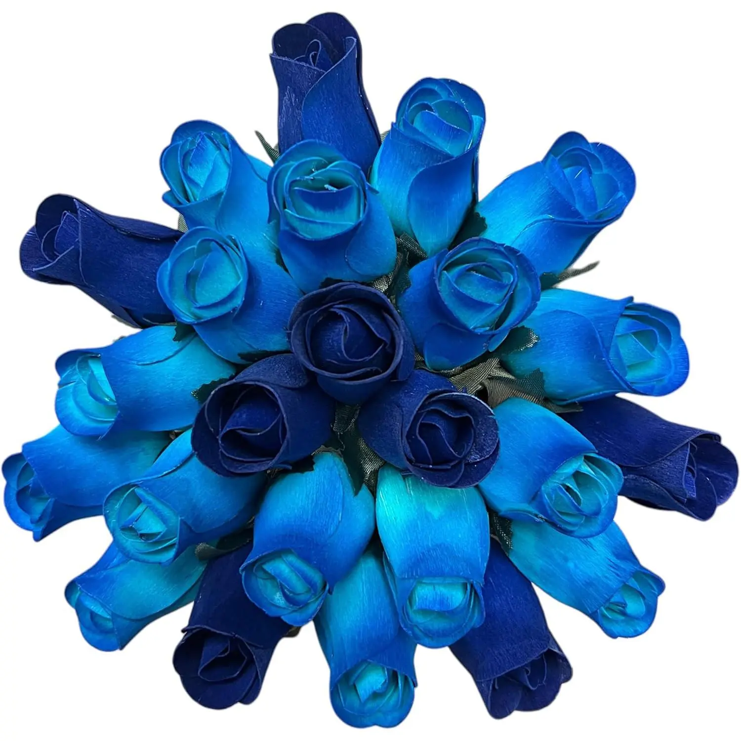 Ocean Ombre, Two Dozen Handcrafted Blue Wooden Roses – 24 Shaved Birch Wood Flowers, 13-inch Adjustable Stems, Unique Everlasting Bouquet for Birthdays, Graduations, and Home Decoration