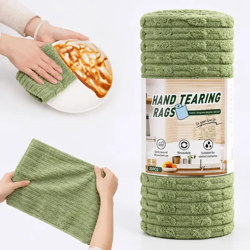 Tear-Off Microfiber Cleaning Cloth Roll, Lint-Free Highly Absorbent Disposable Reusable Kitchen Rags for Grease, Spills & Household Daily Cleaning