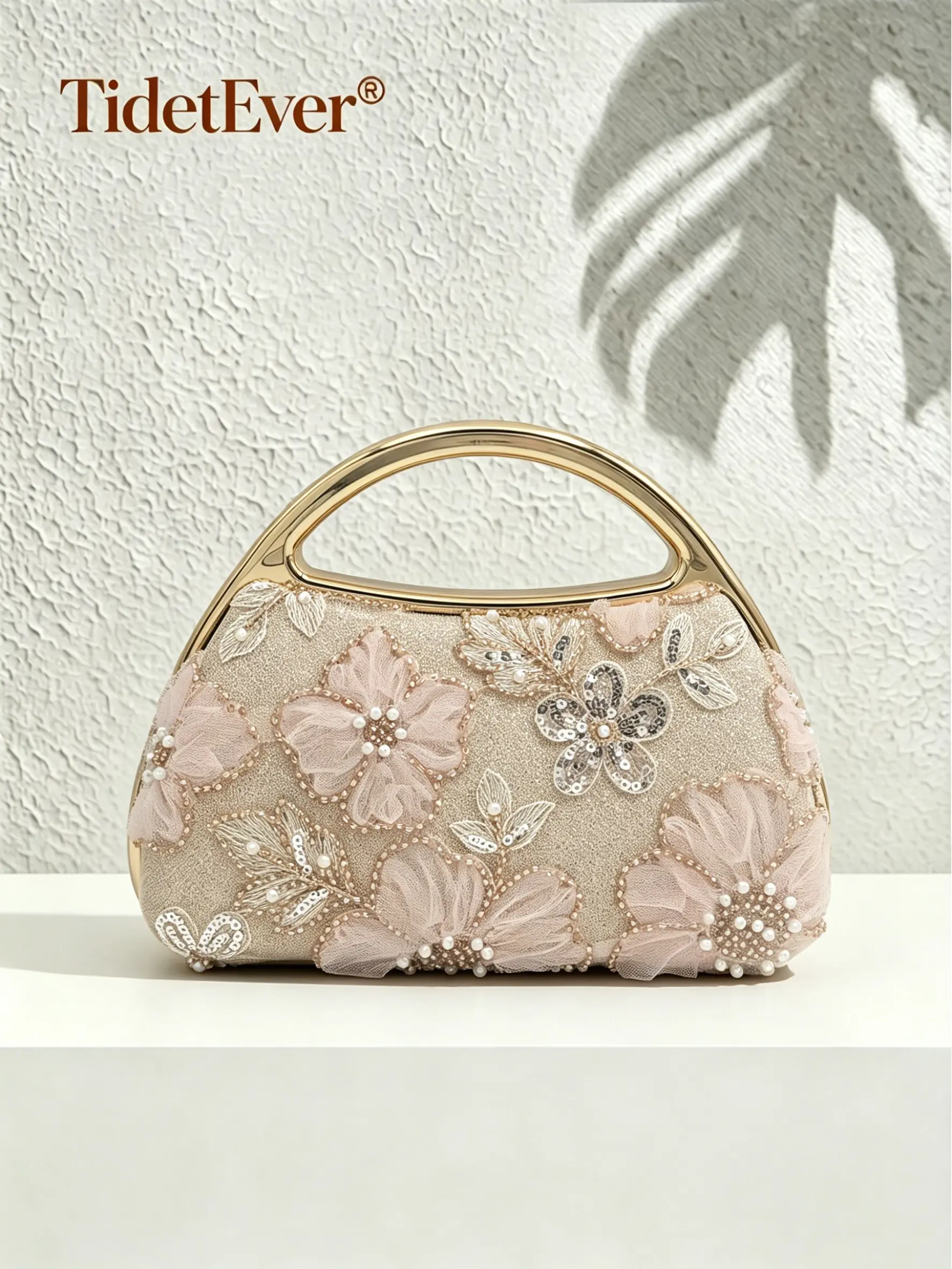 Floral Beaded Sequin Clutch Bag for Women, 3D Mesh Flower Pearl Evening Handbag, Top Handle, Formal Wedding Bride Purse, Bridal Purse, Elegant Stylish Purse