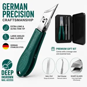 Eagle Beak Beveled Nail Clippers, 3-Piece Set, Long Handle, Wide Jaw Opening, Anti-Splash, for Thick Nails, Seniors & Ingrown Care, Nail Trimmer Kit